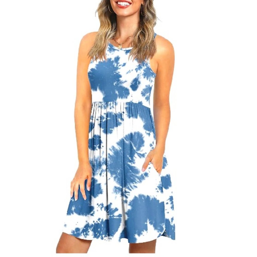 Summer Dresses for Women 2022 Stretchy Sun Dress Tank Dresses with Pockets